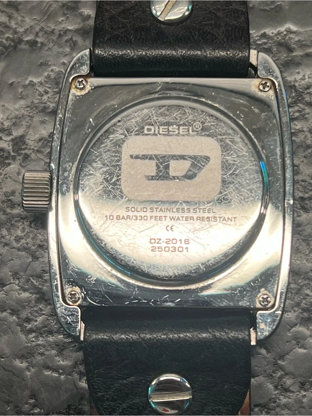 Diesel Black and Silver Square Men's Watch with Date Window
